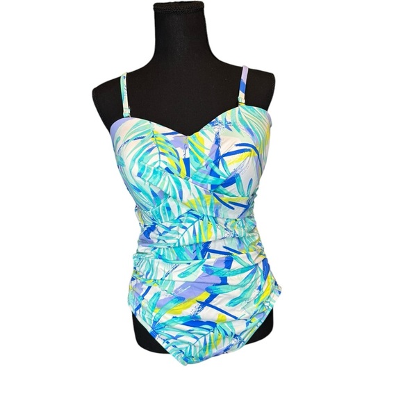 Sonnet Shores One Piece Swimsuit Size 16 Tropical Ruched Adjustable Straps 0122 - Picture 2 of 8